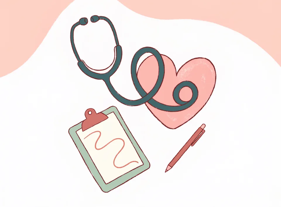 Illustrazione con stetoscopio, cuore e cartella clinica: il supporto medico del Metabolic Lab